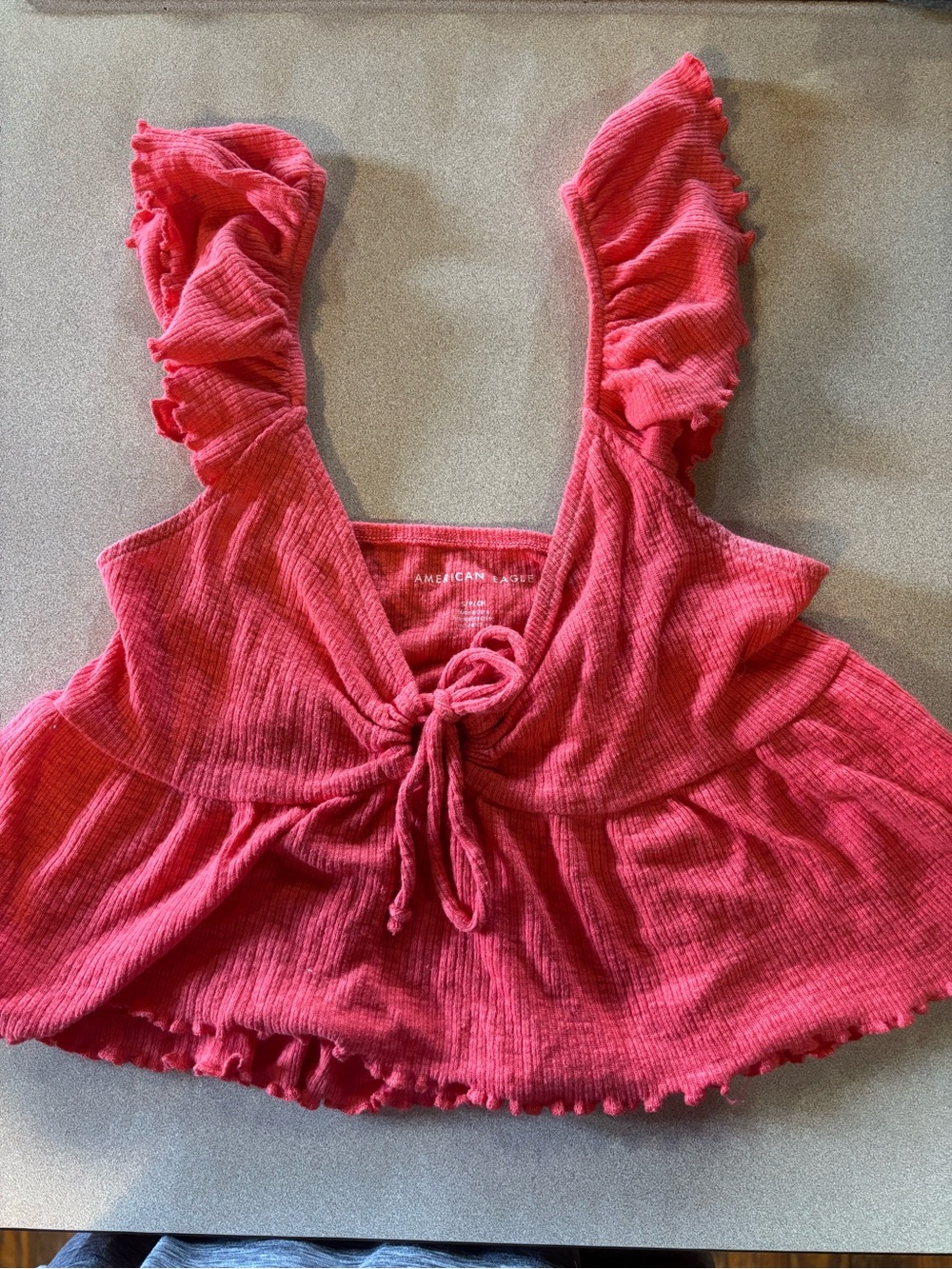 American Eagle Outfitters Coral Ruffled Tie-Front Crop Top